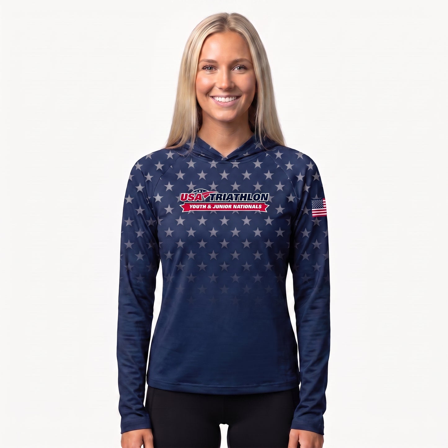 Women's Long Sleeve Hooded Sun Shirt - Sublimated Stars